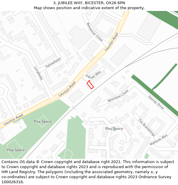 3, JUBILEE WAY, BICESTER, OX26 6PN: Location map and indicative extent of plot