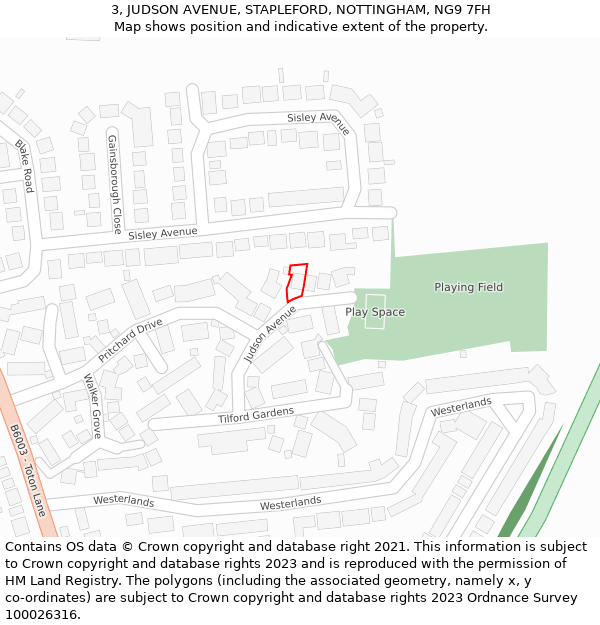 3, JUDSON AVENUE, STAPLEFORD, NOTTINGHAM, NG9 7FH: Location map and indicative extent of plot