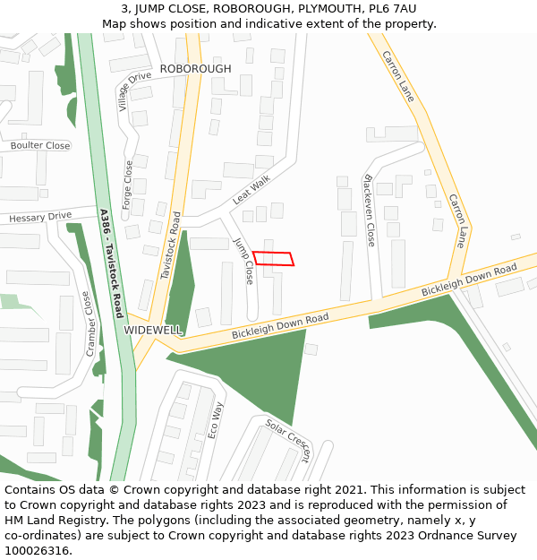 3, JUMP CLOSE, ROBOROUGH, PLYMOUTH, PL6 7AU: Location map and indicative extent of plot