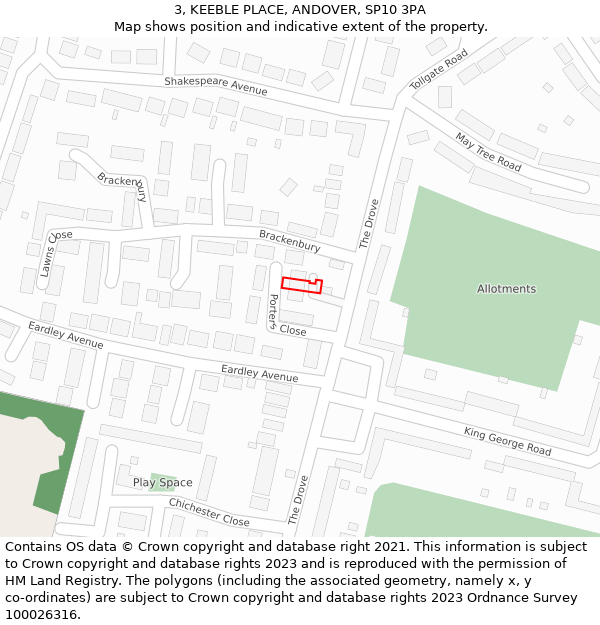 3, KEEBLE PLACE, ANDOVER, SP10 3PA: Location map and indicative extent of plot