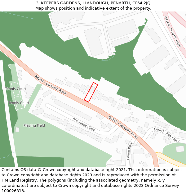 3, KEEPERS GARDENS, LLANDOUGH, PENARTH, CF64 2JQ: Location map and indicative extent of plot