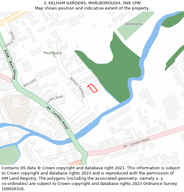 3, KELHAM GARDENS, MARLBOROUGH, SN8 1PW: Location map and indicative extent of plot