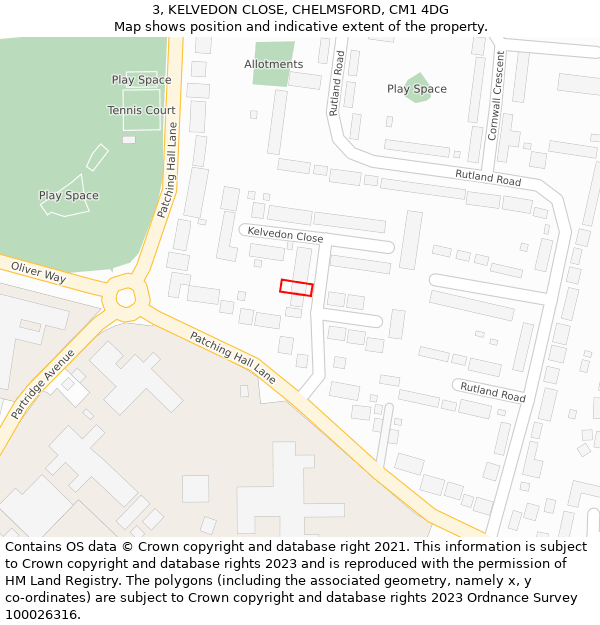 3, KELVEDON CLOSE, CHELMSFORD, CM1 4DG: Location map and indicative extent of plot