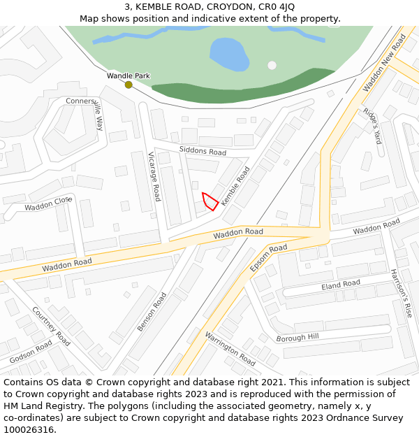 3, KEMBLE ROAD, CROYDON, CR0 4JQ: Location map and indicative extent of plot