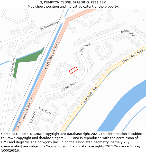 3, KEMPTON CLOSE, SPALDING, PE11 3BX: Location map and indicative extent of plot