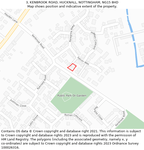 3, KENBROOK ROAD, HUCKNALL, NOTTINGHAM, NG15 8HD: Location map and indicative extent of plot