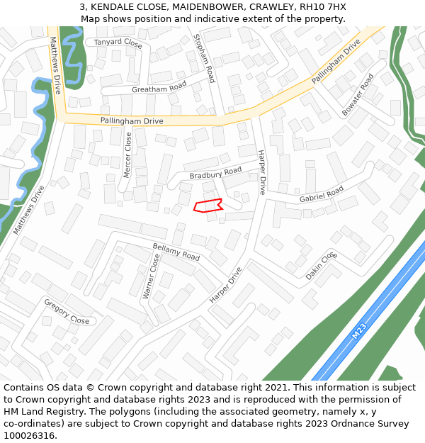 3, KENDALE CLOSE, MAIDENBOWER, CRAWLEY, RH10 7HX: Location map and indicative extent of plot