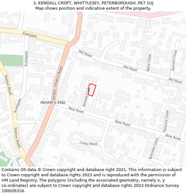 3, KENDALL CROFT, WHITTLESEY, PETERBOROUGH, PE7 1UJ: Location map and indicative extent of plot