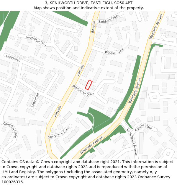 3, KENILWORTH DRIVE, EASTLEIGH, SO50 4PT: Location map and indicative extent of plot