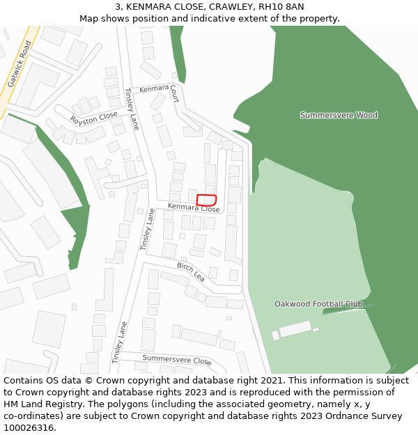 3, KENMARA CLOSE, CRAWLEY, RH10 8AN: Location map and indicative extent of plot