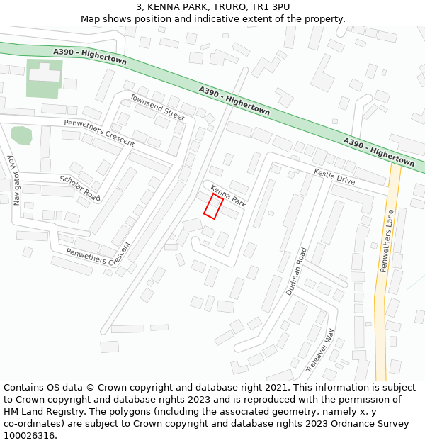 3, KENNA PARK, TRURO, TR1 3PU: Location map and indicative extent of plot