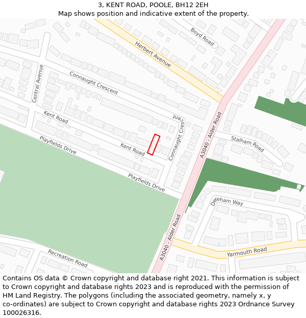 3, KENT ROAD, POOLE, BH12 2EH: Location map and indicative extent of plot