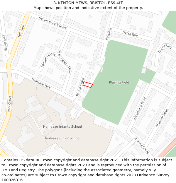 3, KENTON MEWS, BRISTOL, BS9 4LT: Location map and indicative extent of plot