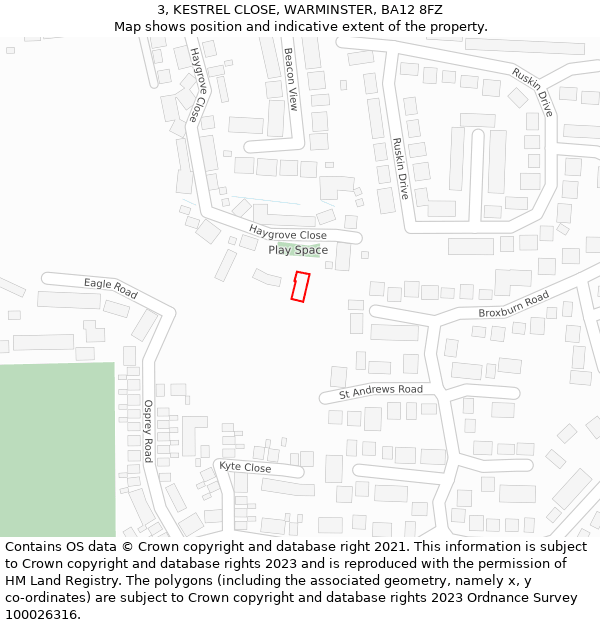 3, KESTREL CLOSE, WARMINSTER, BA12 8FZ: Location map and indicative extent of plot