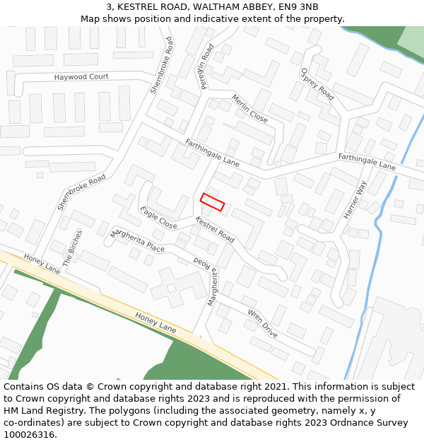 3, KESTREL ROAD, WALTHAM ABBEY, EN9 3NB: Location map and indicative extent of plot