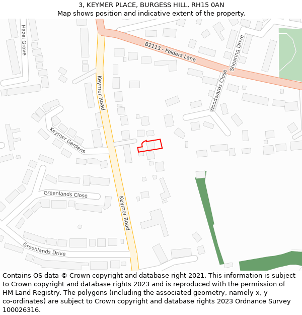 3, KEYMER PLACE, BURGESS HILL, RH15 0AN: Location map and indicative extent of plot