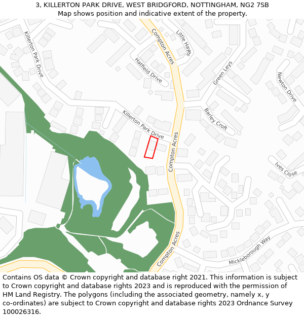 3, KILLERTON PARK DRIVE, WEST BRIDGFORD, NOTTINGHAM, NG2 7SB: Location map and indicative extent of plot