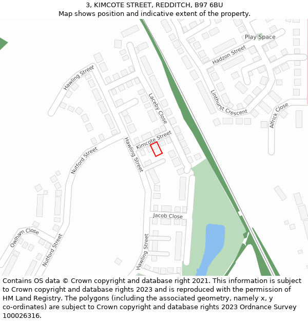 3, KIMCOTE STREET, REDDITCH, B97 6BU: Location map and indicative extent of plot
