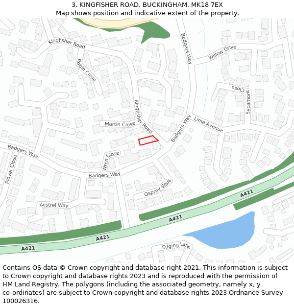 3, KINGFISHER ROAD, BUCKINGHAM, MK18 7EX: Location map and indicative extent of plot