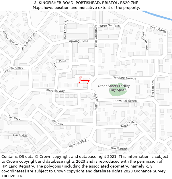 3, KINGFISHER ROAD, PORTISHEAD, BRISTOL, BS20 7NF: Location map and indicative extent of plot