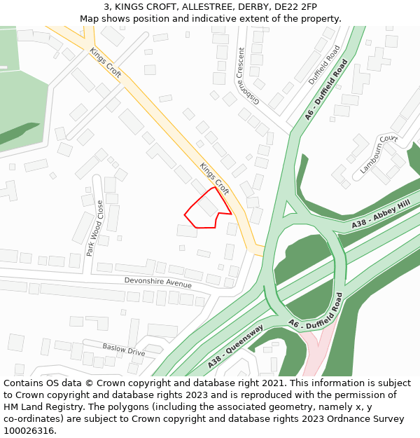 3, KINGS CROFT, ALLESTREE, DERBY, DE22 2FP: Location map and indicative extent of plot