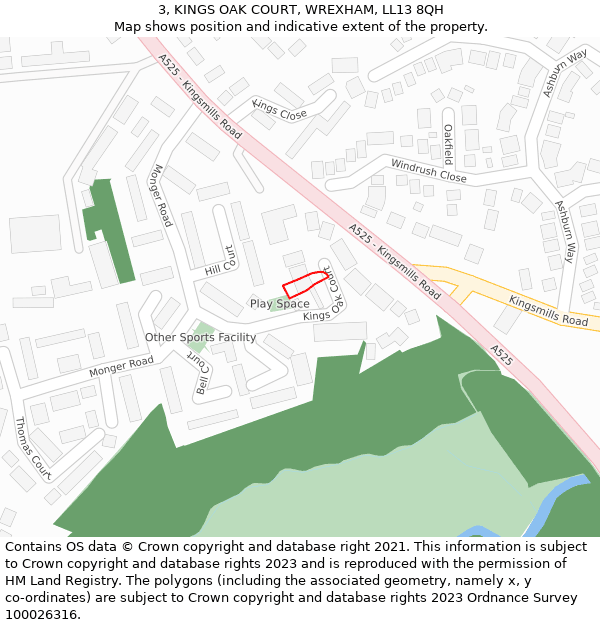 3, KINGS OAK COURT, WREXHAM, LL13 8QH: Location map and indicative extent of plot