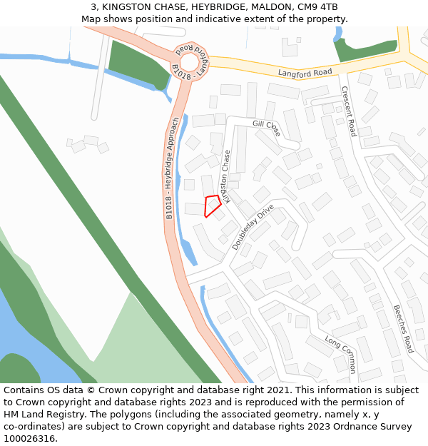 3, KINGSTON CHASE, HEYBRIDGE, MALDON, CM9 4TB: Location map and indicative extent of plot