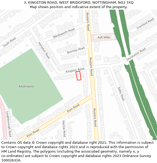3, KINGSTON ROAD, WEST BRIDGFORD, NOTTINGHAM, NG2 7AQ: Location map and indicative extent of plot
