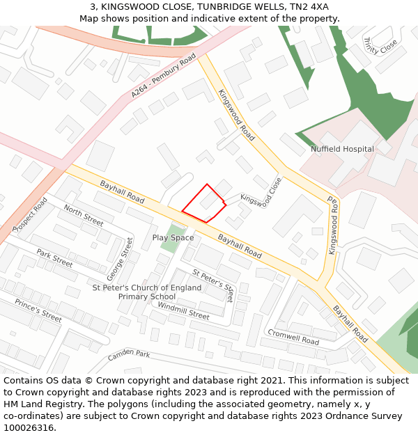 3, KINGSWOOD CLOSE, TUNBRIDGE WELLS, TN2 4XA: Location map and indicative extent of plot