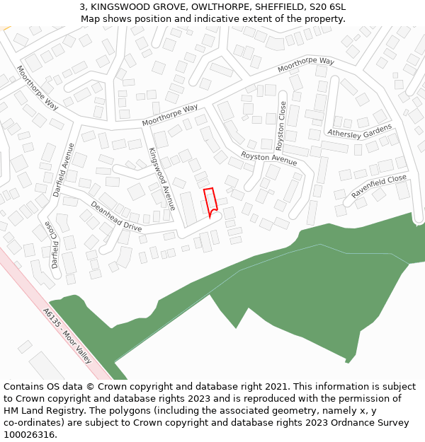 3, KINGSWOOD GROVE, OWLTHORPE, SHEFFIELD, S20 6SL: Location map and indicative extent of plot