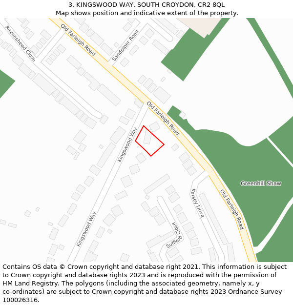 3, KINGSWOOD WAY, SOUTH CROYDON, CR2 8QL: Location map and indicative extent of plot