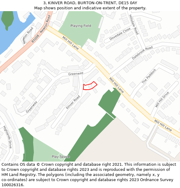 3, KINVER ROAD, BURTON-ON-TRENT, DE15 0AY: Location map and indicative extent of plot