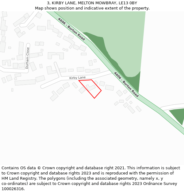 3, KIRBY LANE, MELTON MOWBRAY, LE13 0BY: Location map and indicative extent of plot