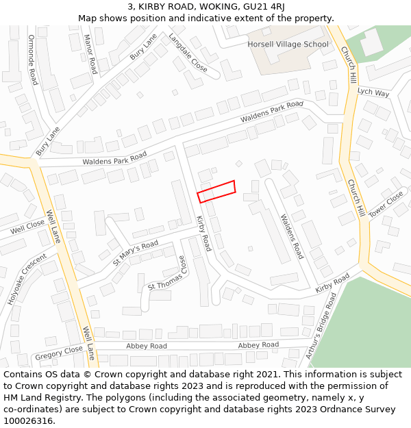 3, KIRBY ROAD, WOKING, GU21 4RJ: Location map and indicative extent of plot