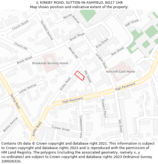 3, KIRKBY ROAD, SUTTON-IN-ASHFIELD, NG17 1HB: Location map and indicative extent of plot