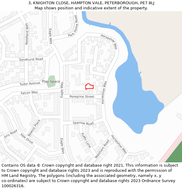 3, KNIGHTON CLOSE, HAMPTON VALE, PETERBOROUGH, PE7 8LJ: Location map and indicative extent of plot