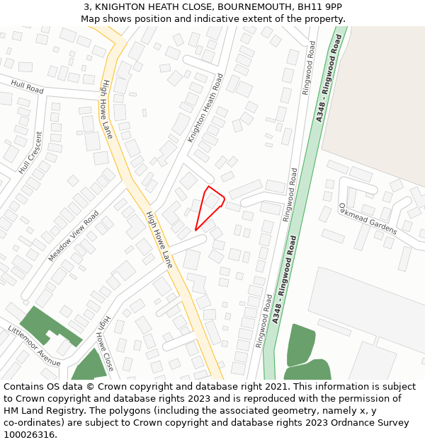 3, KNIGHTON HEATH CLOSE, BOURNEMOUTH, BH11 9PP: Location map and indicative extent of plot
