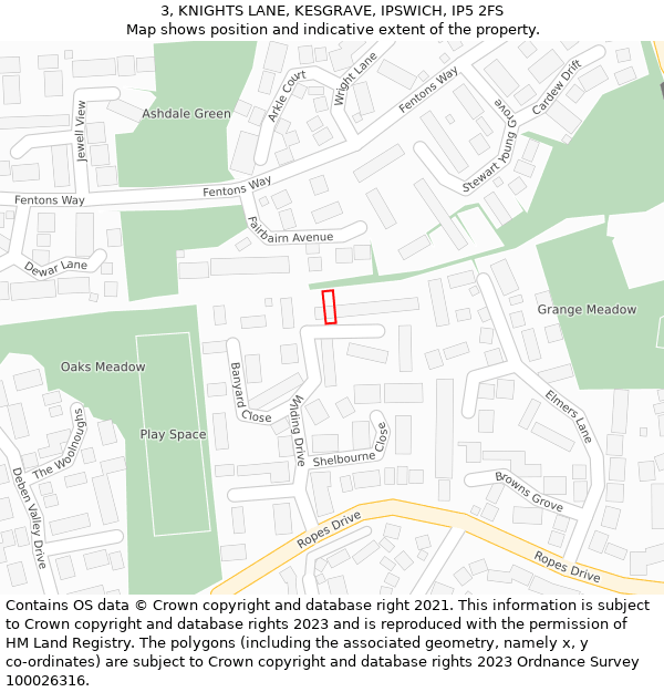 3, KNIGHTS LANE, KESGRAVE, IPSWICH, IP5 2FS: Location map and indicative extent of plot