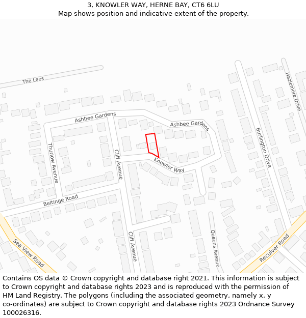 3, KNOWLER WAY, HERNE BAY, CT6 6LU: Location map and indicative extent of plot