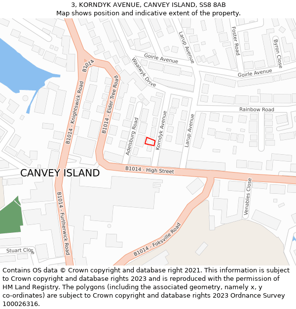 3, KORNDYK AVENUE, CANVEY ISLAND, SS8 8AB: Location map and indicative extent of plot
