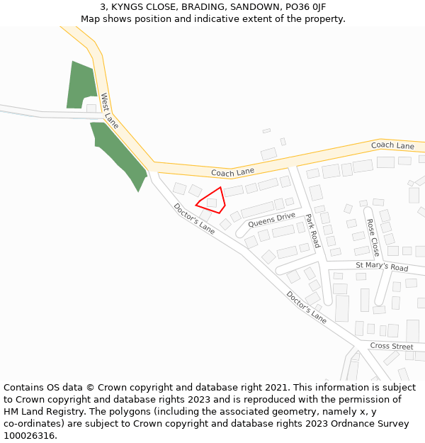 3, KYNGS CLOSE, BRADING, SANDOWN, PO36 0JF: Location map and indicative extent of plot