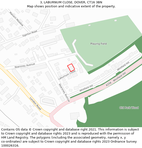 3, LABURNUM CLOSE, DOVER, CT16 3BN: Location map and indicative extent of plot