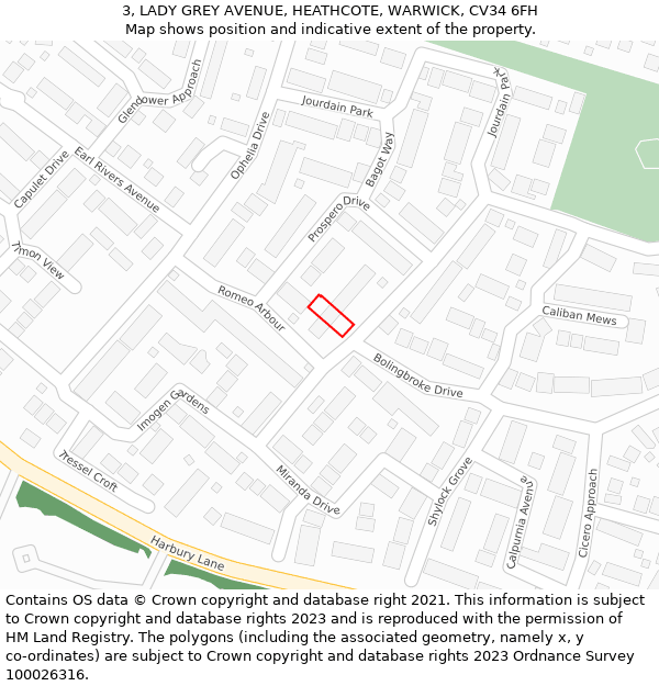 3, LADY GREY AVENUE, HEATHCOTE, WARWICK, CV34 6FH: Location map and indicative extent of plot