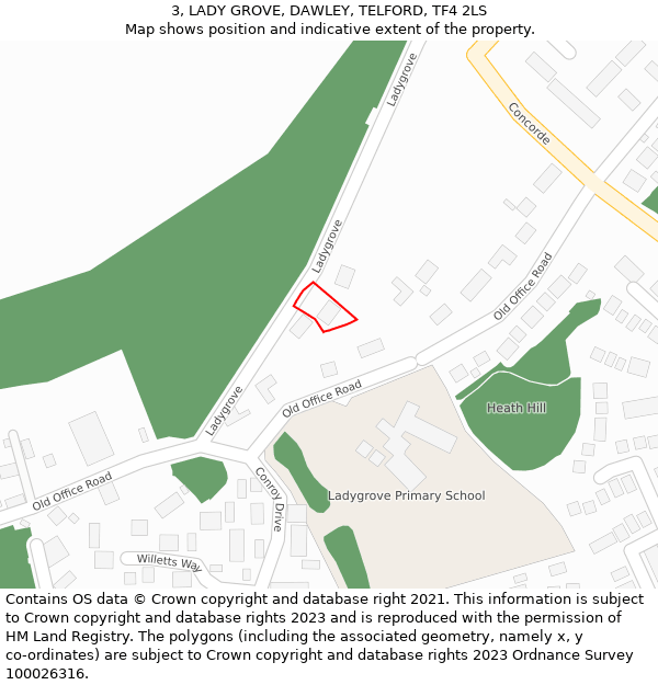 3, LADY GROVE, DAWLEY, TELFORD, TF4 2LS: Location map and indicative extent of plot