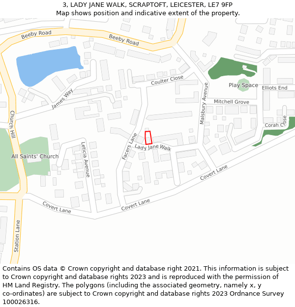 3, LADY JANE WALK, SCRAPTOFT, LEICESTER, LE7 9FP: Location map and indicative extent of plot