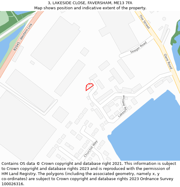 3, LAKESIDE CLOSE, FAVERSHAM, ME13 7FA: Location map and indicative extent of plot