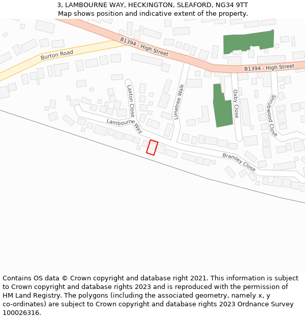 3, LAMBOURNE WAY, HECKINGTON, SLEAFORD, NG34 9TT: Location map and indicative extent of plot