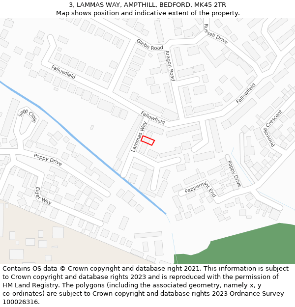 3, LAMMAS WAY, AMPTHILL, BEDFORD, MK45 2TR: Location map and indicative extent of plot