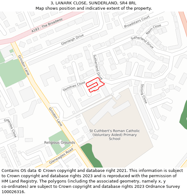 3, LANARK CLOSE, SUNDERLAND, SR4 8RL: Location map and indicative extent of plot