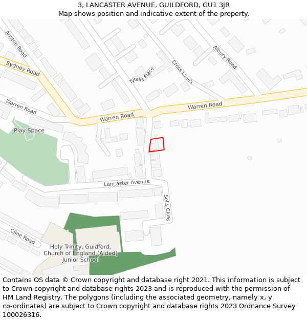 3, LANCASTER AVENUE, GUILDFORD, GU1 3JR: Location map and indicative extent of plot